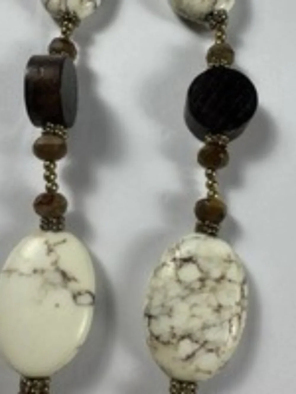 Vintage Boho White Howlite Stone Wood Slab Pendant Necklace Choker Toggle